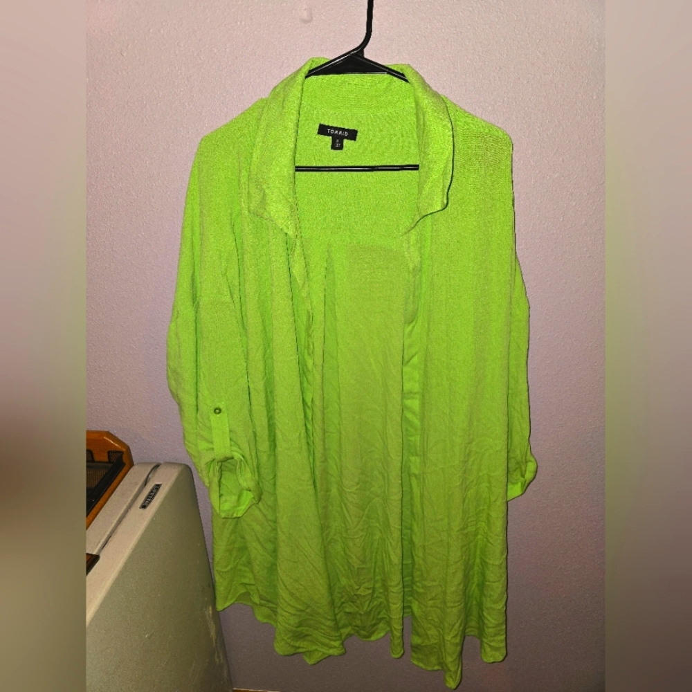 Torrid Long Lime Green Button Up Top